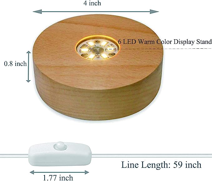 4" LED Wood Display Base for Crystals Glass Art, Colorful Light Crystal Display Base Stand with 6 LEDs