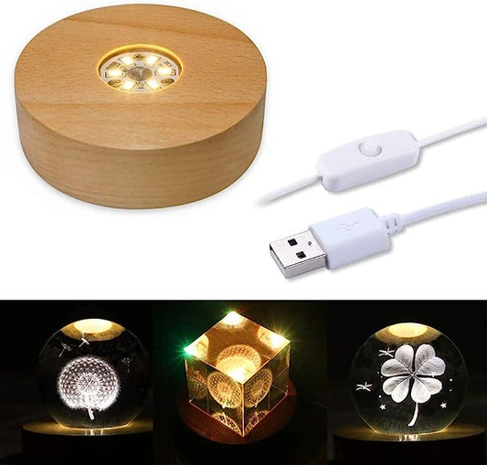 4" LED Wood Display Base for Crystals Glass Art, Colorful Light Crystal Display Base Stand with 6 LEDs